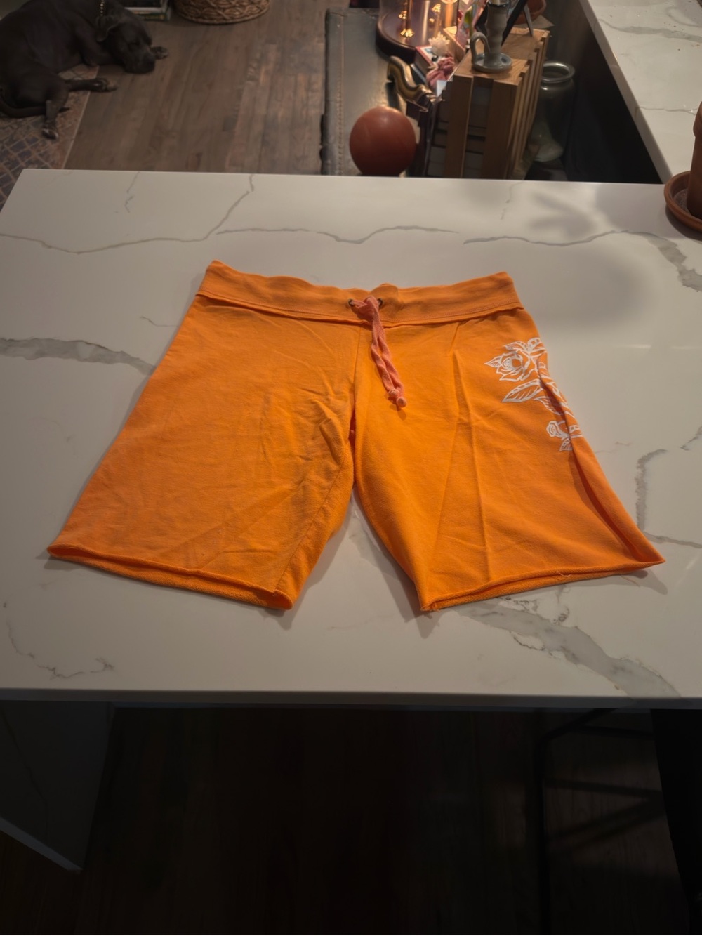 No Boundaries Orange Athletic Drawstring Shorts with Floral Print